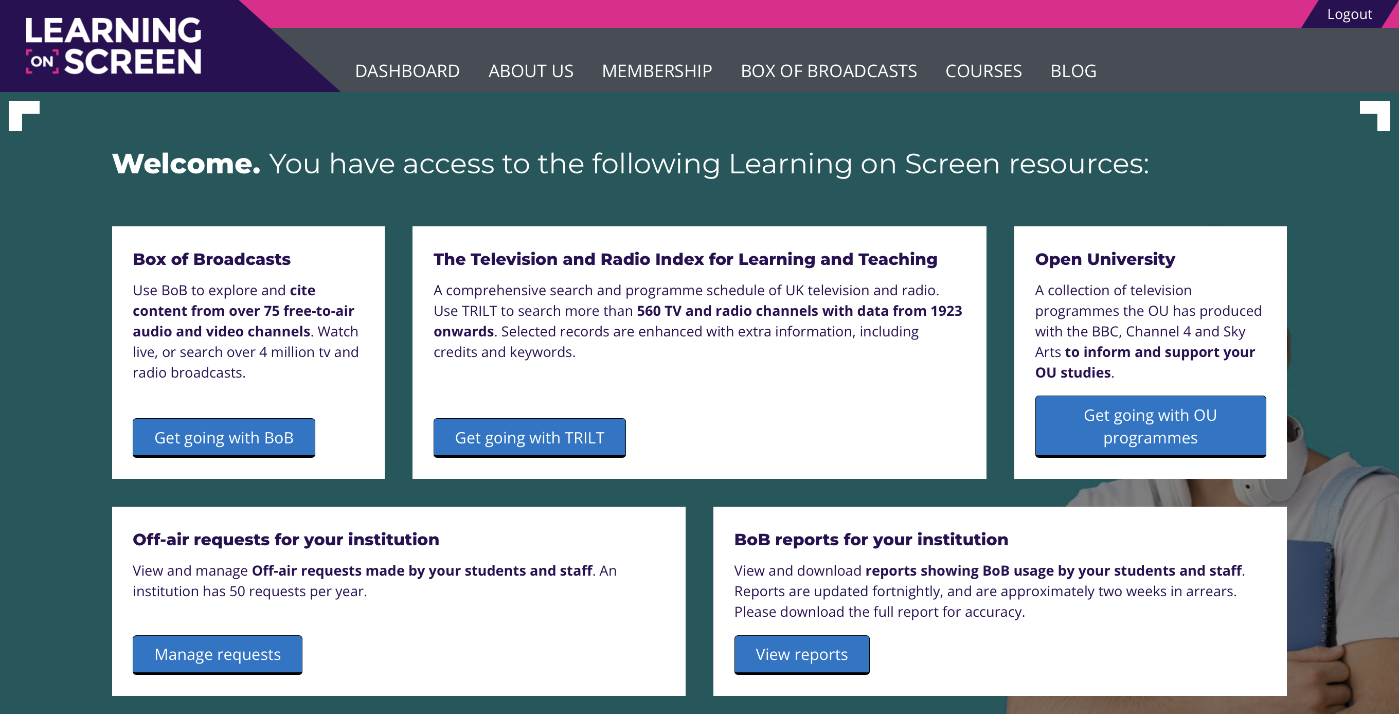 Learning on Screen dashboard overview